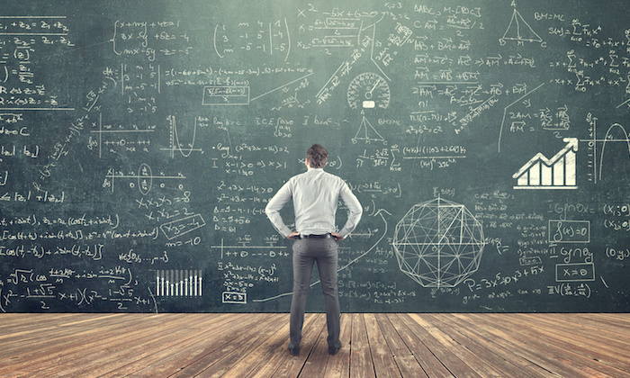 Teenager and blackboard