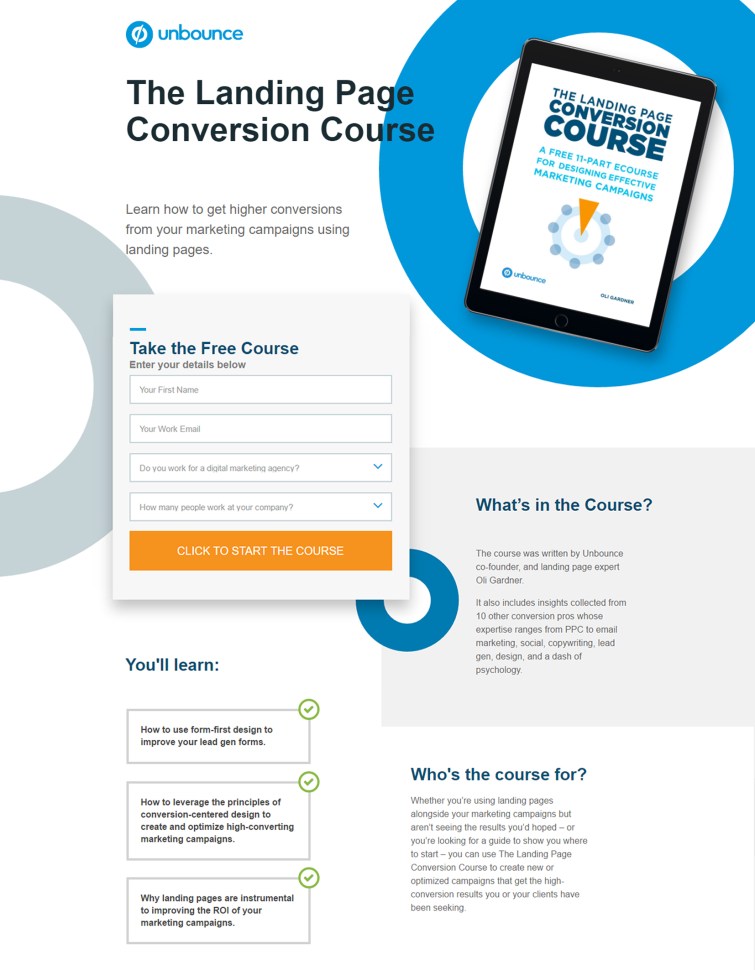 exemplo de design da págiuna unbounce