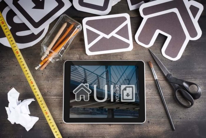 gráfico de ícones e botões que representam funções de ui design