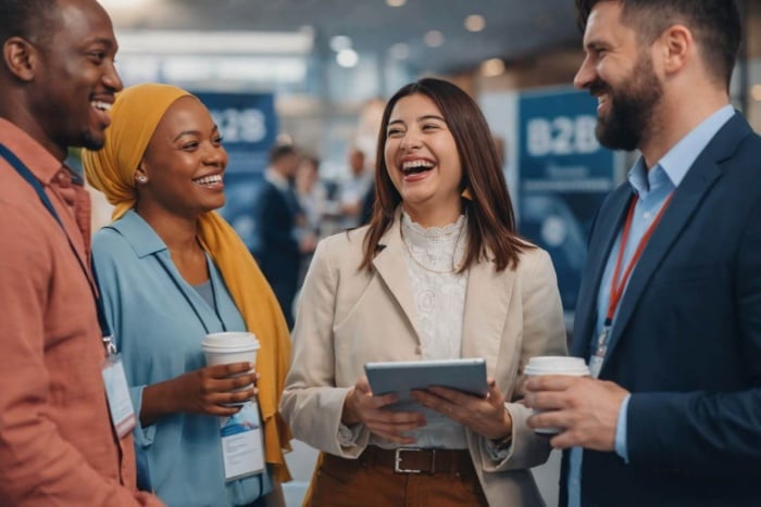 pessoas conversando sorrindo falando cobre marketing b2b
