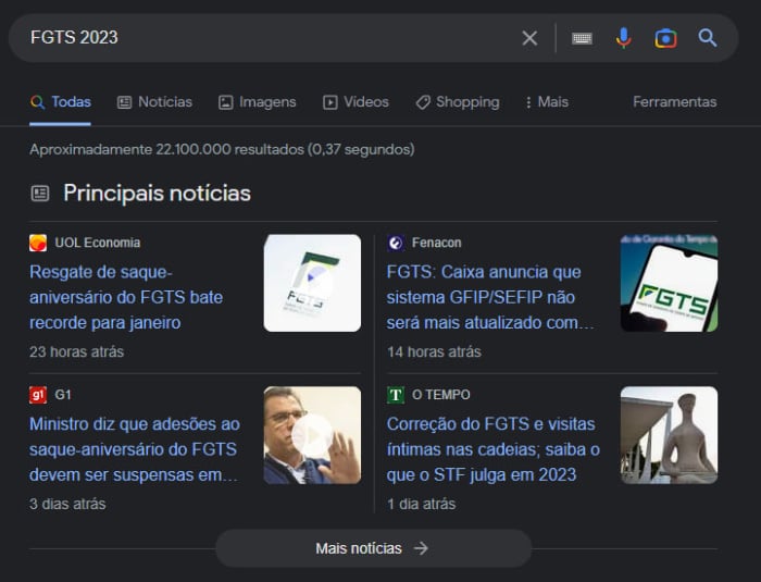 box de notícias na serp