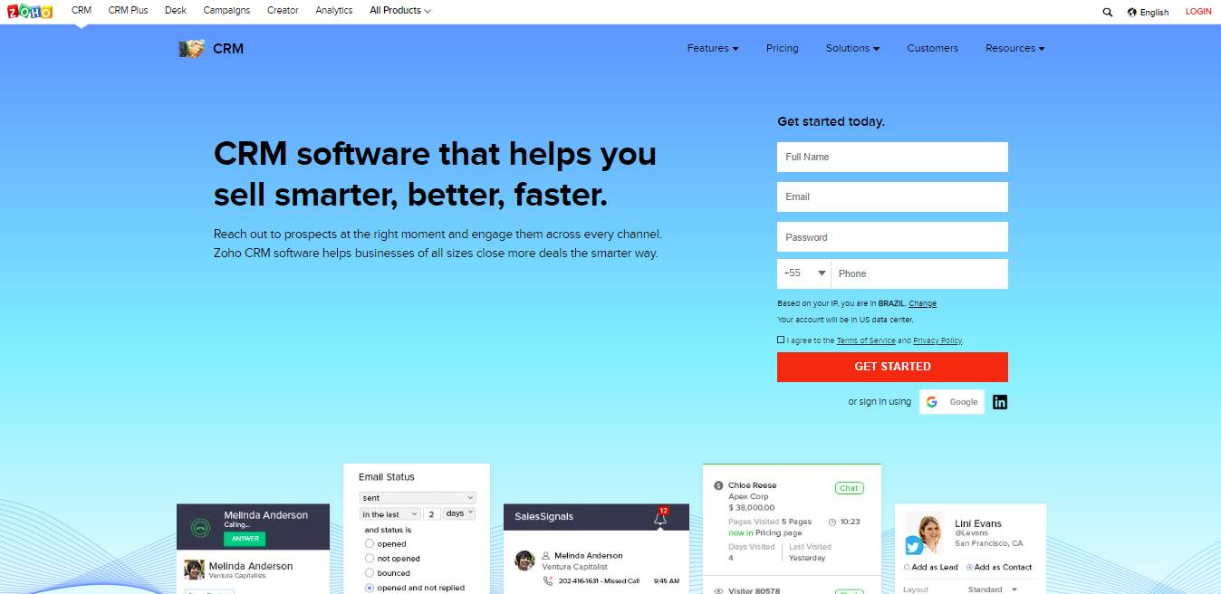 homepage zoho