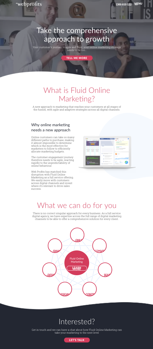 exemplo de landing page do site Webprofits