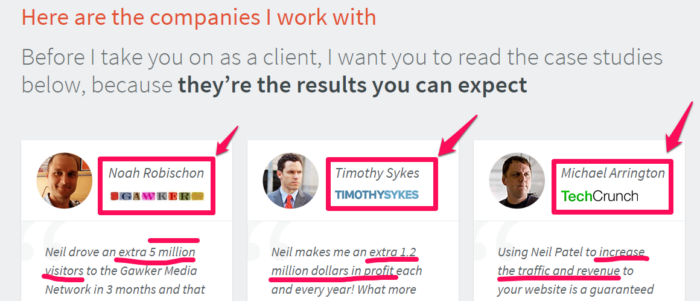 Exemplo de resultados da landing page