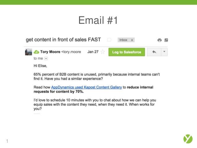 The first email in a drip campaign from Kapost.