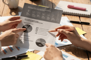 um orçamento de marketing sendo feito por duas pessoas