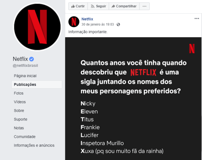 exemplo de estratégia de marketing digital publicação netflix