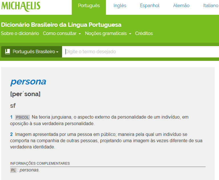 significado da palavra persona no dicionário michaellis