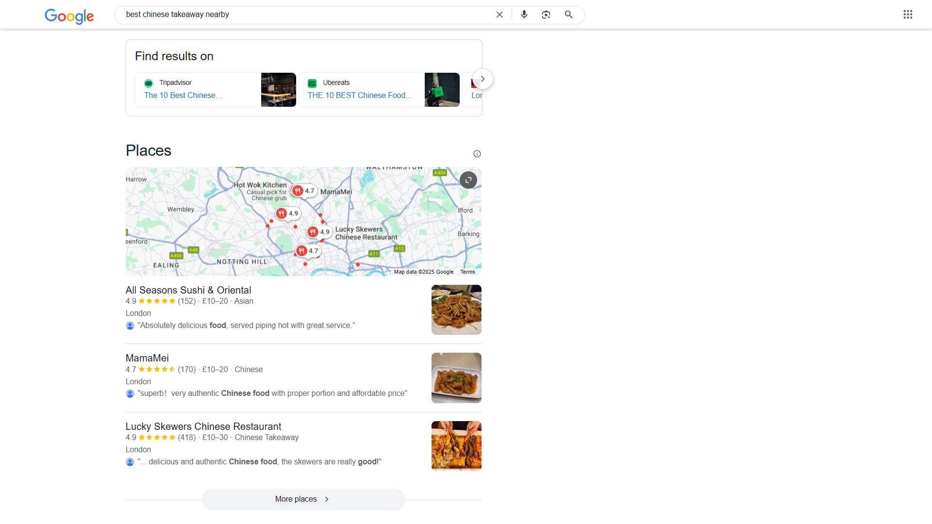 Search results for "best chinese takeaway nearby." 