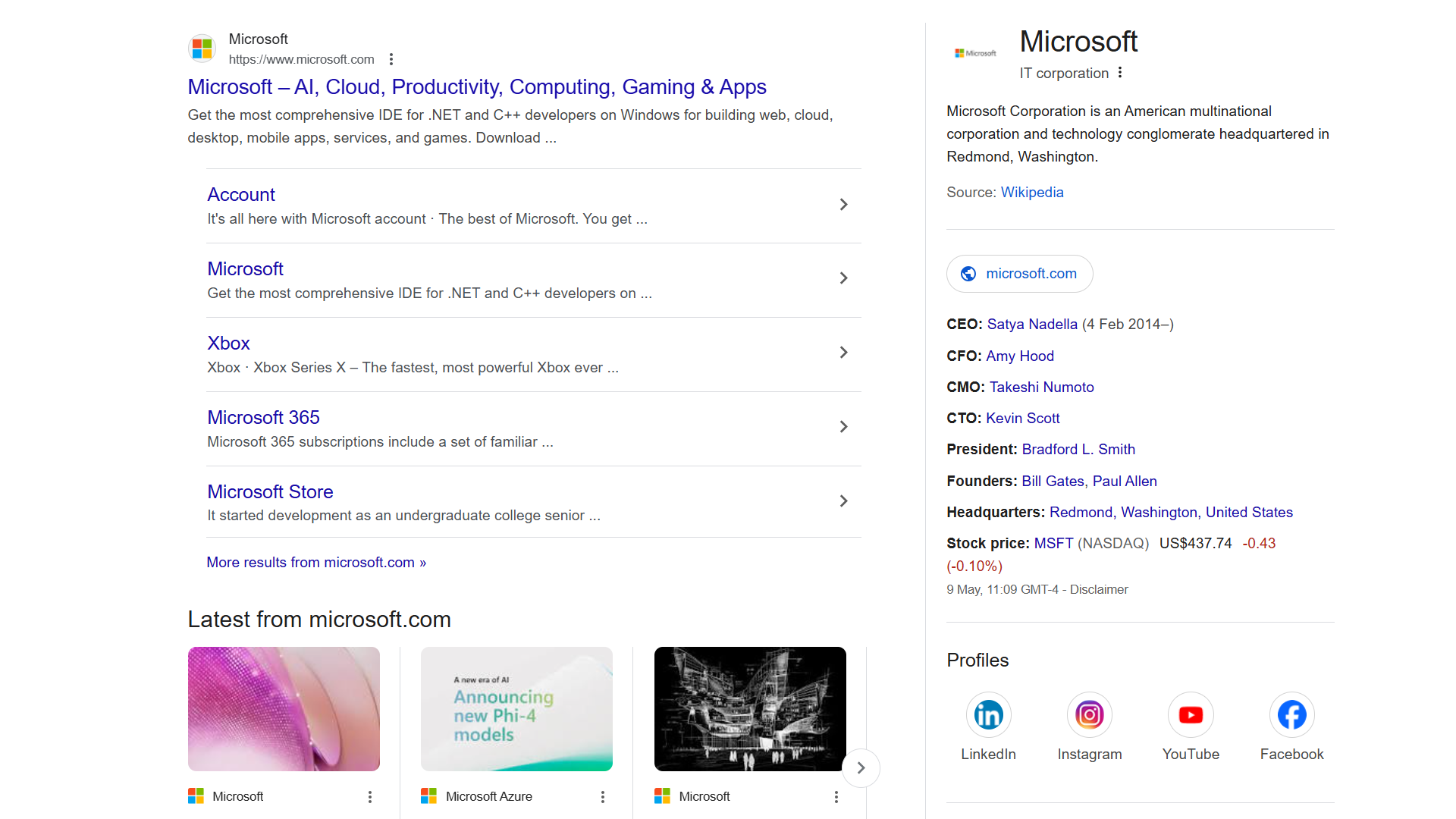 Search results for "Microsoft." 