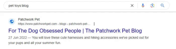 Google results for 'pet toys' blog